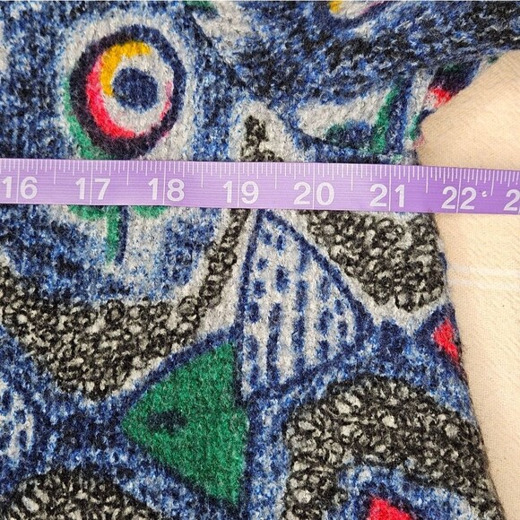 Damee Inc Wearable Art Vintage Blue Abstract Floral 3/4 Sleeve Swing Coat Jacket - Picture 11 of 12